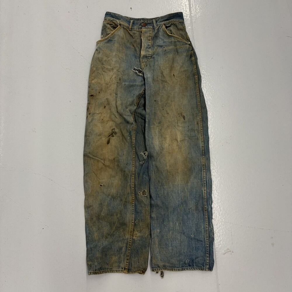 Vintage 40s Blue Carpenter Distressed Donut Jeans 27x30